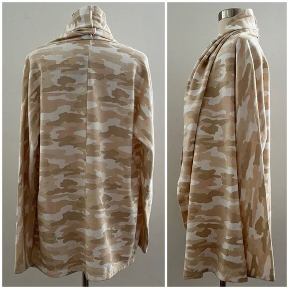 Lucky Brand Cardigan Women's Small Tan Long Sleeve Fleece Open Front Camo NWT - Picture 2 of 10
